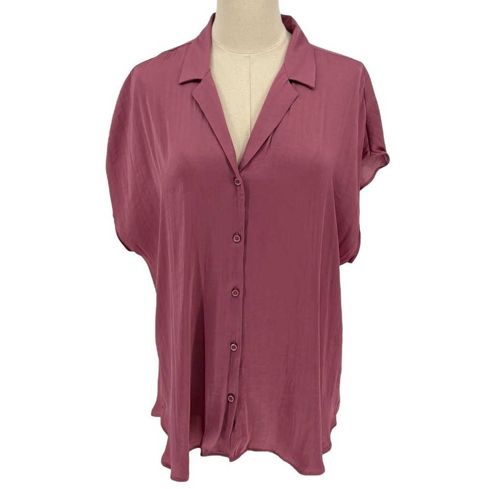 Nine West Short Sleeve Button Up Blouse Mauve Pink Relaxed Fit XL